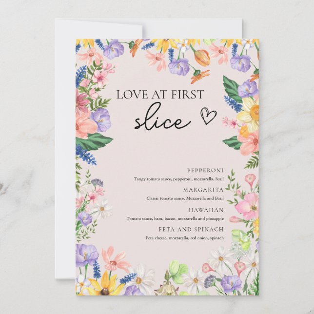 Wildblomma Vår Kärlek vid första segmentet av pizz Inbjudningar (Framsida)