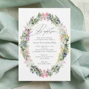 Wildblomma Vår Sommar Blommigt Watercolor Baptism Inbjudningar