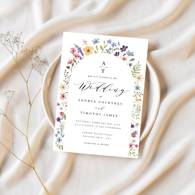 Wildblomma Vår sommar Monogram Bröllop Arch Inbjudningar (Skapare uppladdad)