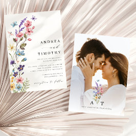 Wildblomma Vår sommar Monogram Bröllop Photo Inbjudningar