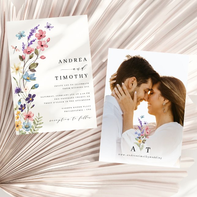 Wildblomma Vår sommar Monogram Bröllop Photo Inbjudningar (Skapare uppladdad)