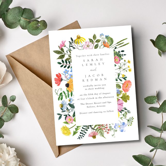 Wildblomma Vår sommar utomhus Bröllop Inbjudningar (Wildflower Spring Summer Outdoor Wedding Invitation )