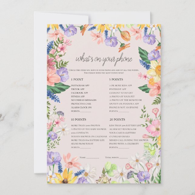 Wildblomma Vår, vad finns på ditt Mobila spelkort? Inbjudningar (Framsida)