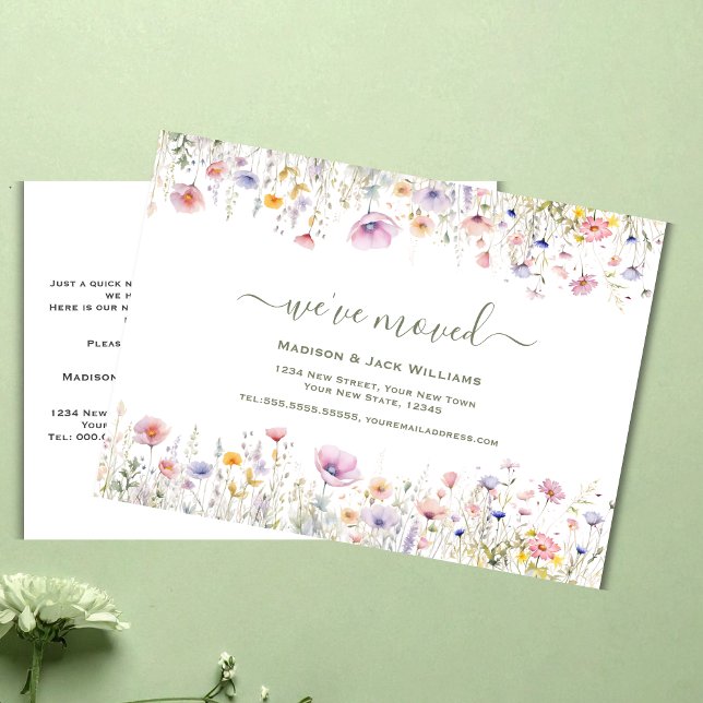 Wildblomma Vi har flyttat | Flytta Meddelande Vykort (Skapare uppladdad)