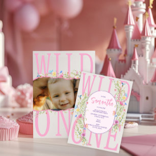 Wildblomma Vild One Boho Girl Photo 1st Birthday Inbjudningar