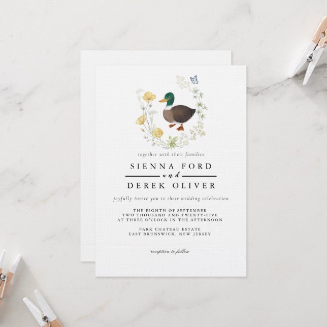 WildblomMallard Anka Bröllop Inbjudningar (Fram/Back In Situ)