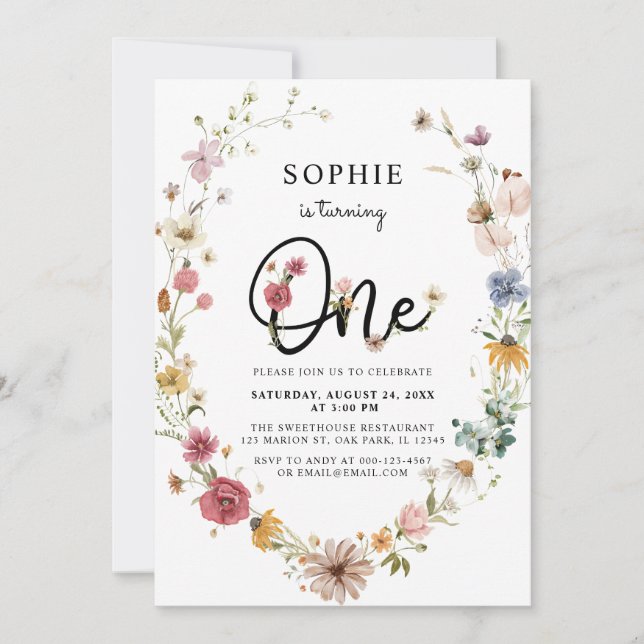 Wildblomman blir en första födelsedag inbjudningar (Framsida)