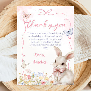 Wildblomman Bunny Girl Rosa Birthday Tack you Card Kort