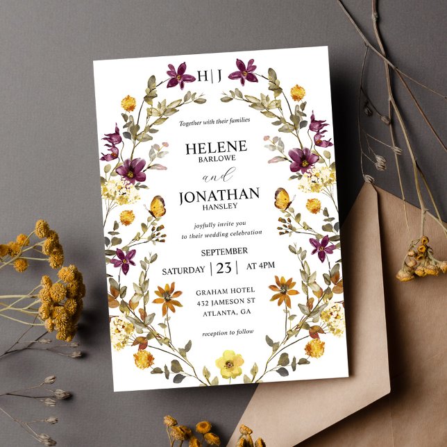 Wildblomman Elegant Modern Blommigt Bröllop Inbjudningar (Wildflower Elegant Modern Floral Wedding Invitation)