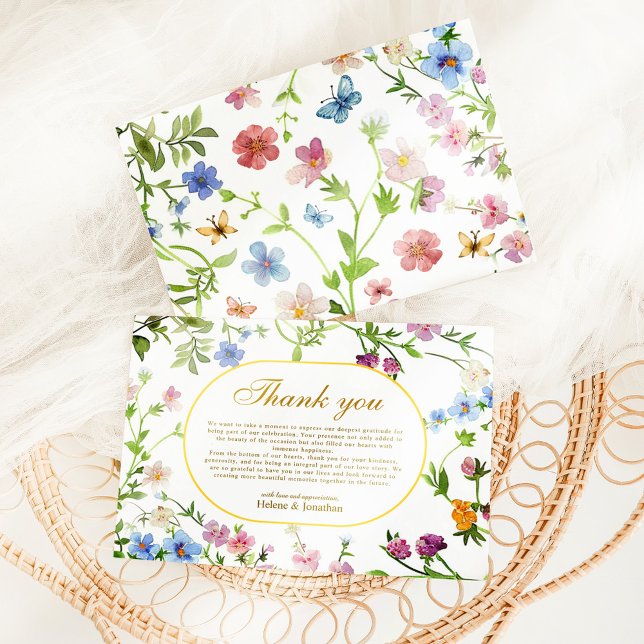 Wildblomman Elegant Modern Blommigt Bröllop Tack Kort (Wildflower Elegant Modern Floral Wedding Thank You Card)