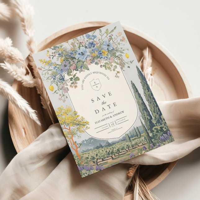 Wildblomman Lemon Mediterranean Vineyard Bröllop Spara Datumet (Skapare uppladdad)