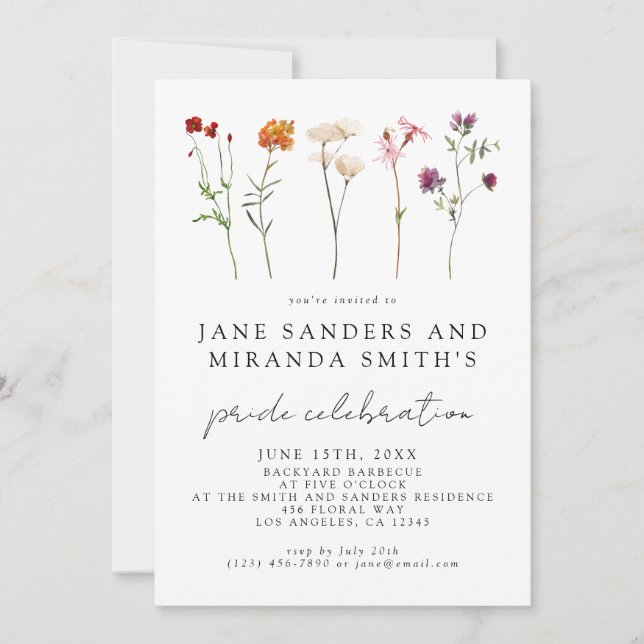 Wildblomman Lesbisk Blommigt Gay pride Firande Inbjudningar (Framsida)