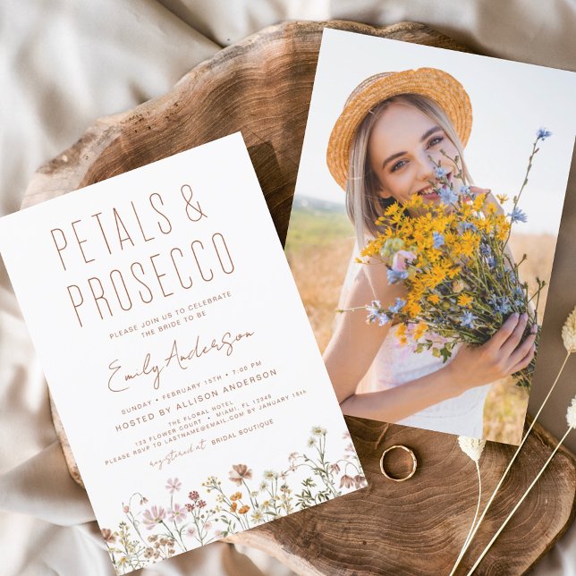 Wildblomman Petals & Prosecco Möhippa Photo Inbjudningar (Skapare uppladdad)