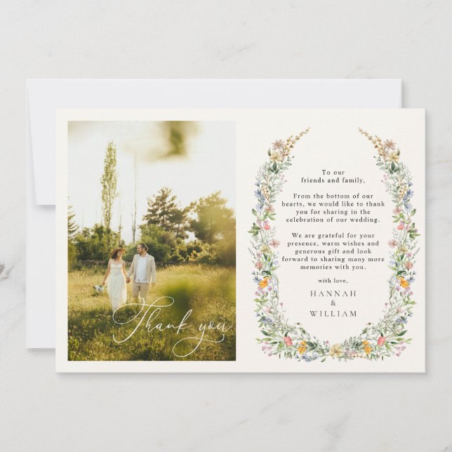Wildblommans andningsfoto Bröllop Tack Kort (Framsida)