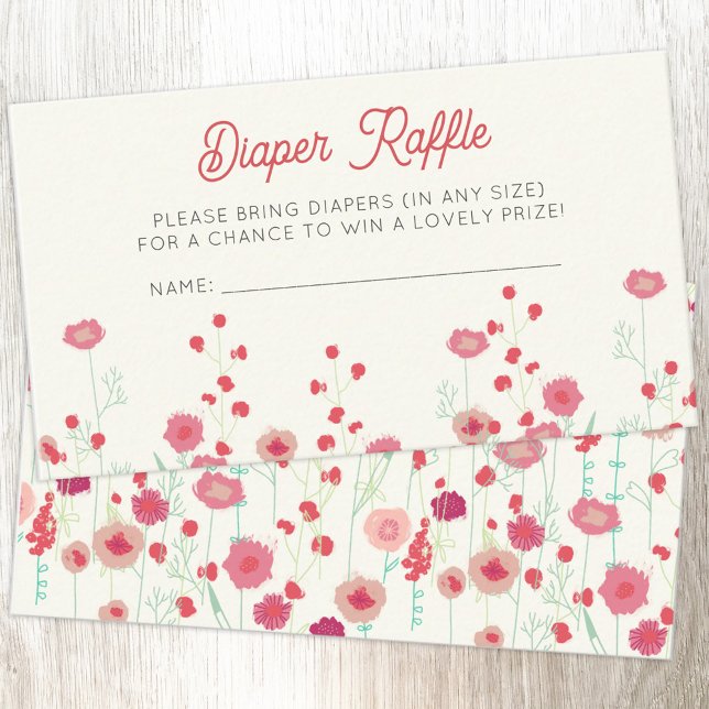Wildblommans babyskor Diaper Raffle Tilläggskort (Wildflower baby shower diaper raffle enclosure card)