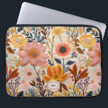 Wildblommans vackra Orange och Rosa Monogram Laptop Fodral<br><div class="desc">En vacker orange,  gult och rosa av den broderade blomman mönster med en plats att lägga till ett monogram. Det här är vackra och tidlösa tillbehör!</div>
