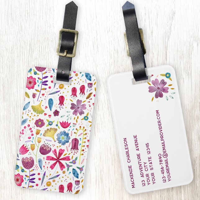 Wildblommans vattenfärg bagagebricka (Wildflower watercolor botanical pattern personalized floral luggage tag)