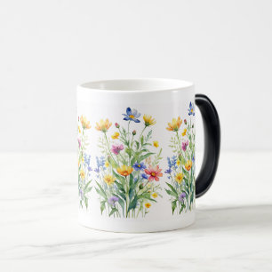 Wildblommans vattenfärg på texturerad tekonst på k magisk mugg