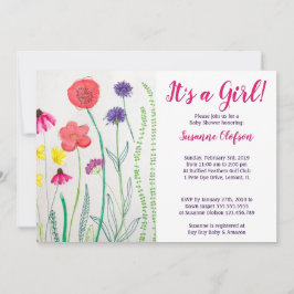 Wildblommans vattenfärgsbabyskor inbjudningar