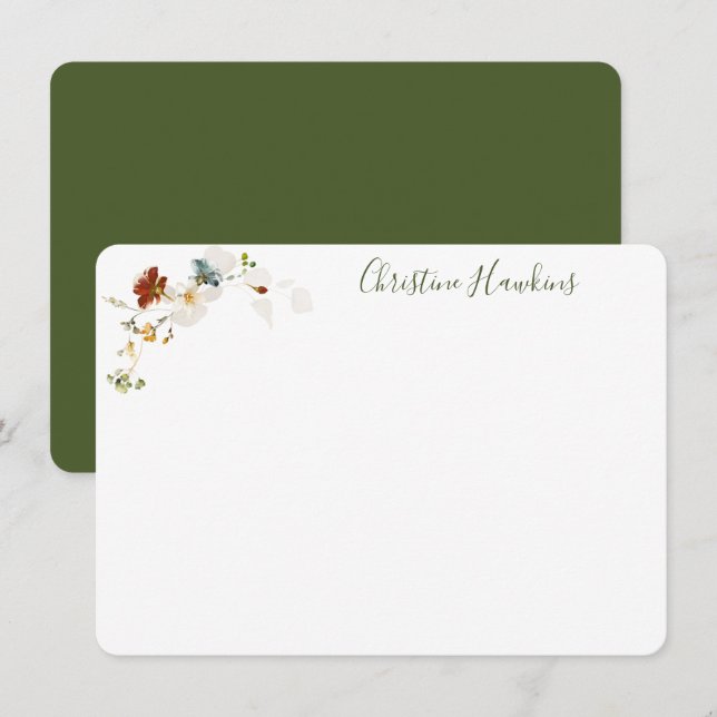 Wildblommans vattenfärgsfärg Söt Blommigt Personli Anteckningskort (Fram/baksida)