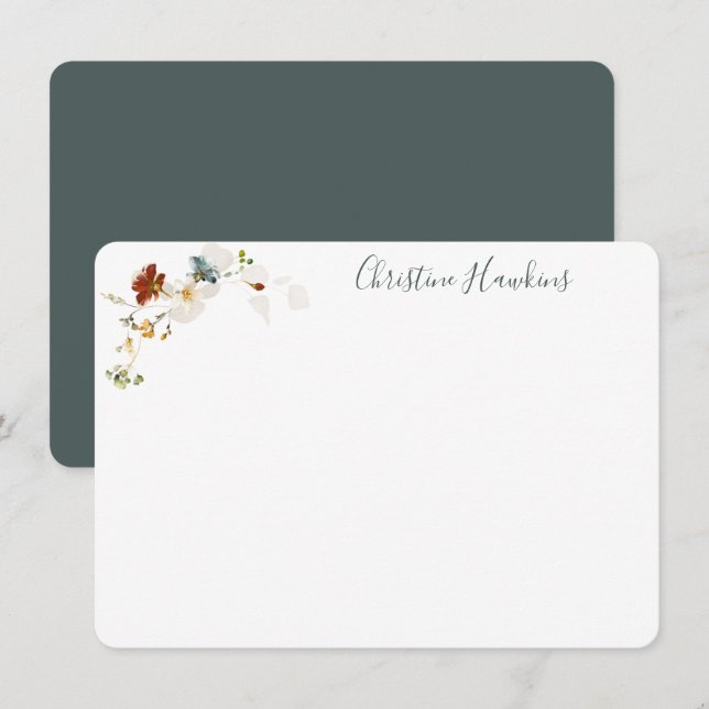 Wildblommans vattenfärgsfärg Söt Blommigt Personli Anteckningskort (Fram/baksida)