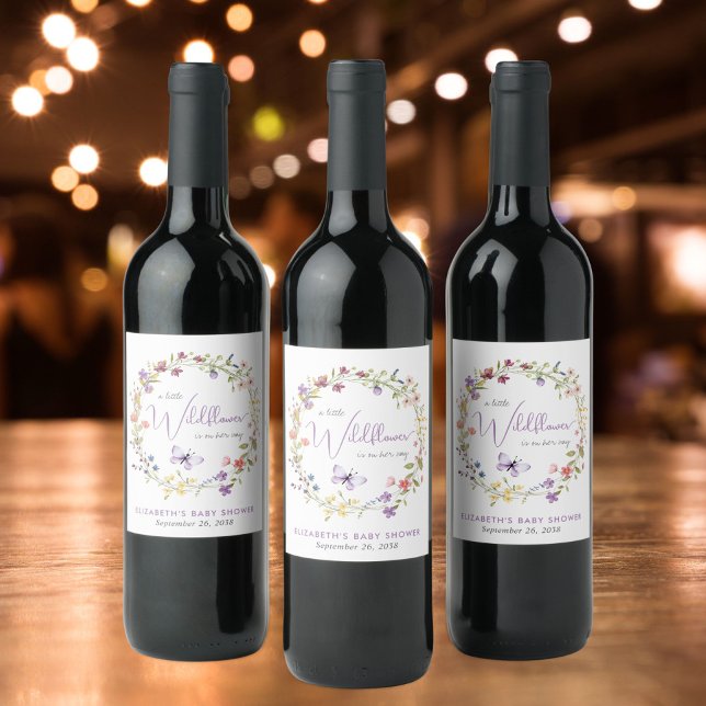 Wildblommans vattenfärgsskare Flicka Shower Vinflaska Etikett (Skapare uppladdad)