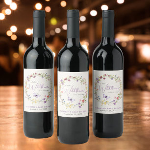 Wildblommans vattenfärgsskare Flicka Shower Vinflaska Etikett