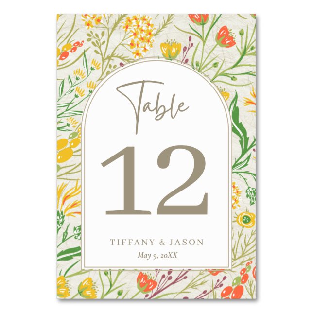 Wildblommans Vild Meadow Outdoor Bröllop Bordsnummer (Framsidan)