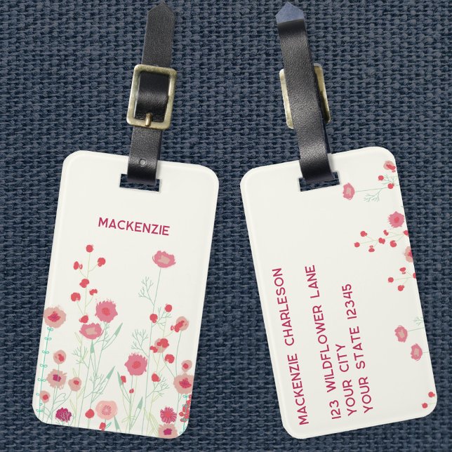 Wildblommart Art Personlig Namn Bagagebricka (Modern wildflower floral botanical personalized custom name luggage tag)