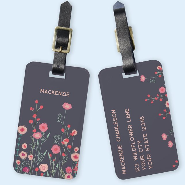 Wildblommart Art Personlig Namn Bagagebricka (Modern wildflower floral botanical personalized custom name luggage tag)