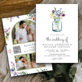 WildblomMason Burk Photo Collage QR-kod Bröllop Inbjudningar