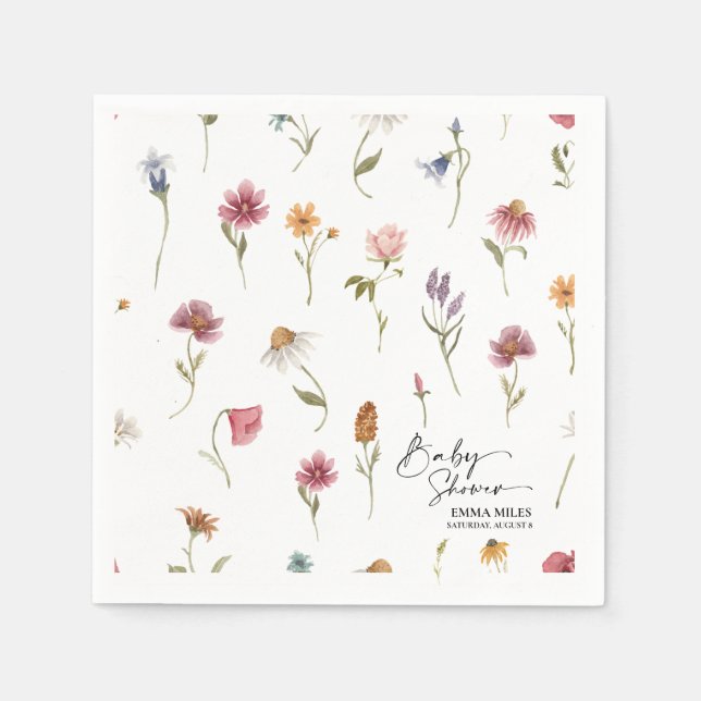 WildblommBaby Shower Napkins Pappersservett (Framsidan)