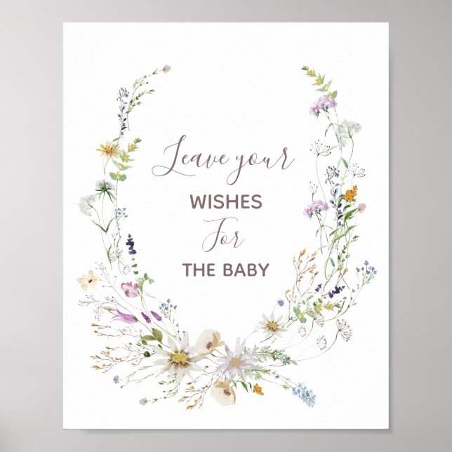 WildblommBaby Shower Önskemål för Baby-tecken Poster (Framsidan)
