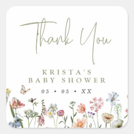 WildblommBaby Shower Tack Fyrkantigt Klistermärke