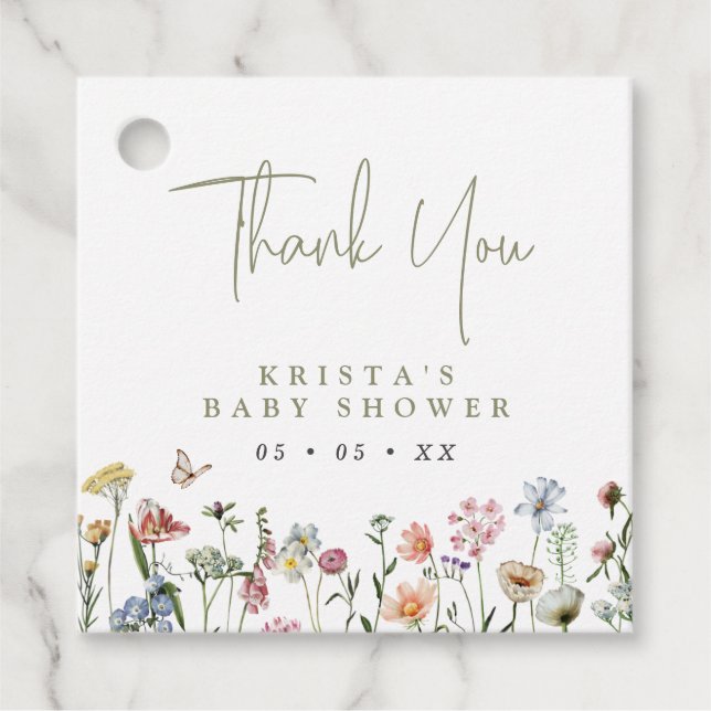 WildblommBaby Shower Tack Gåvor Etiketter (Framsida)