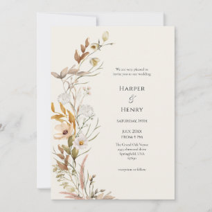 WildblommBeige Ivory Boho Botanical Bröllop Inbjudningar