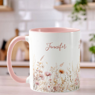 Wildblommbeige rosa namn mugg