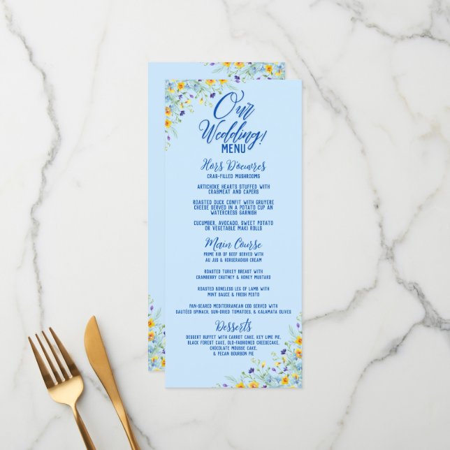 WildblommBliss Blommigt Bröllop Meny (Fram/Back In Situ)