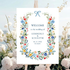 WildblommBlue Bow Elegant bröllop Välkommen Poster