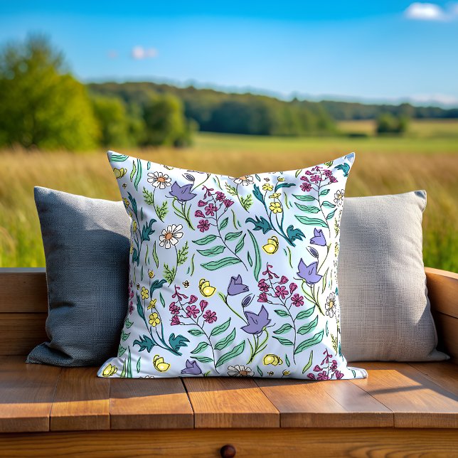 WildblommBlue Dekorativ kudde (Wildflowers Blue Throw Pillow)
