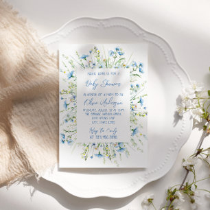 WildblommBlue Watercolor Boho Pojke Shower Inbjudningar