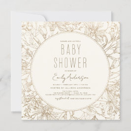 WildblommBoho Baby Shower Guld Modern Inbjudningar