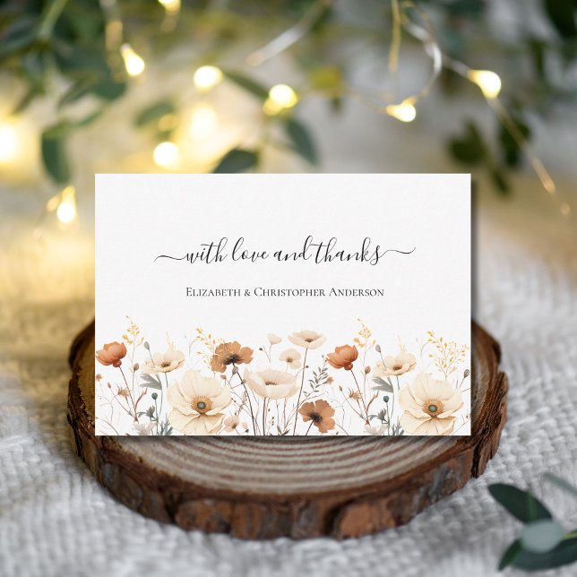 WildblommBoho Beige Terracotta Rust Bröllop Tack Kort (Boho Wild Flowers of Beige Terracotta Burnt Orange Rust Neutral Colors Wedding Thank you cards)