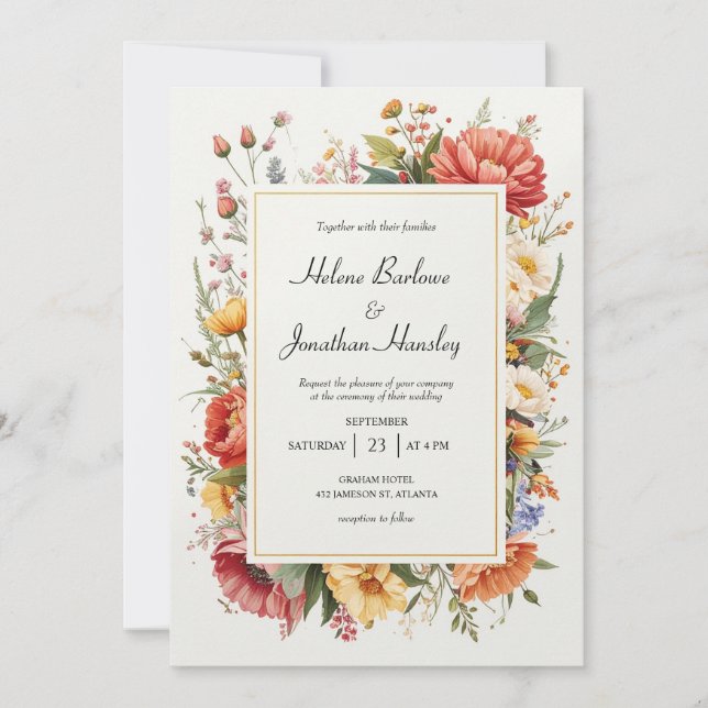 WildblommBoho Blommigt Vintage Elegant bröllop Inbjudningar (Framsida)