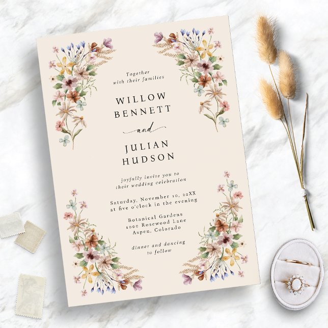 WildblommBoho Bröllop Inbjudningar (Wildflower Boho Wedding Invitation
)