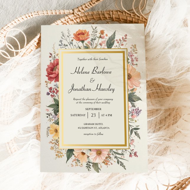 WildblommBoho Chic Blommigt Elegant bröllop Inbjudningar (Wildflower Boho Chic Floral Elegant Wedding Invitation)