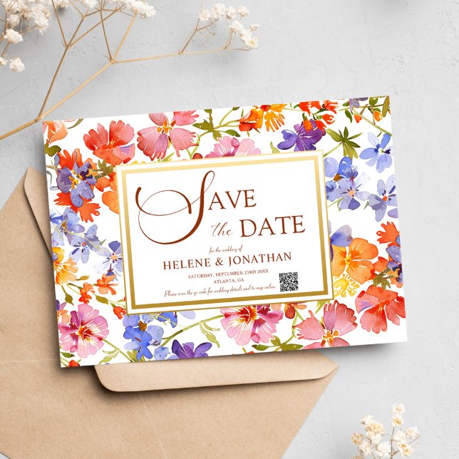 WildblommBoho Rustic Blommigt Elegant bröllop Spara Datumet (Wildflower Boho Rustic Floral Elegant Wedding Save The Date)