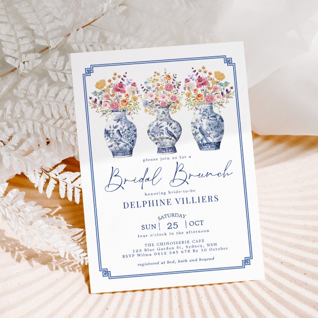 WildblommChinoiserie Porcelain Möhippa Brunch Inbjudningar (Skapare uppladdad)