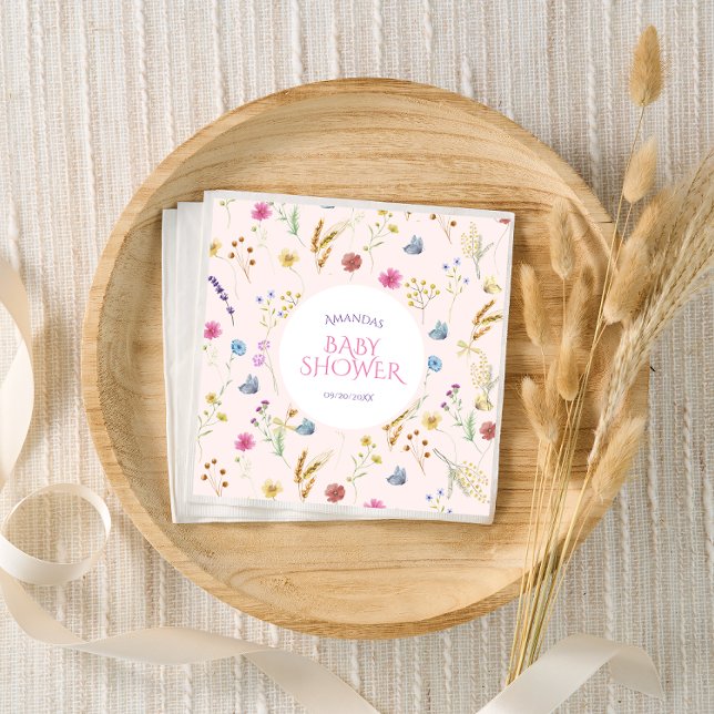 Wildblommduschrosa flicka pappersservett (Skapare uppladdad)