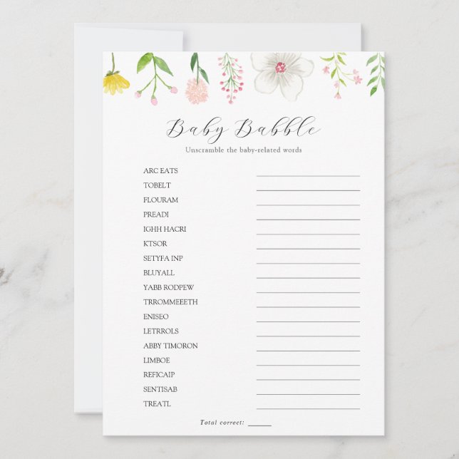 Wildblomme Baby Babble Scramble Game Card Inbjudningar (Framsida)
